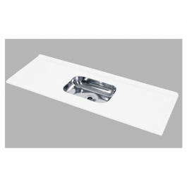 Pia Mármore Sintético Com Cuba Inox 150X54Cm Branco Decoralita