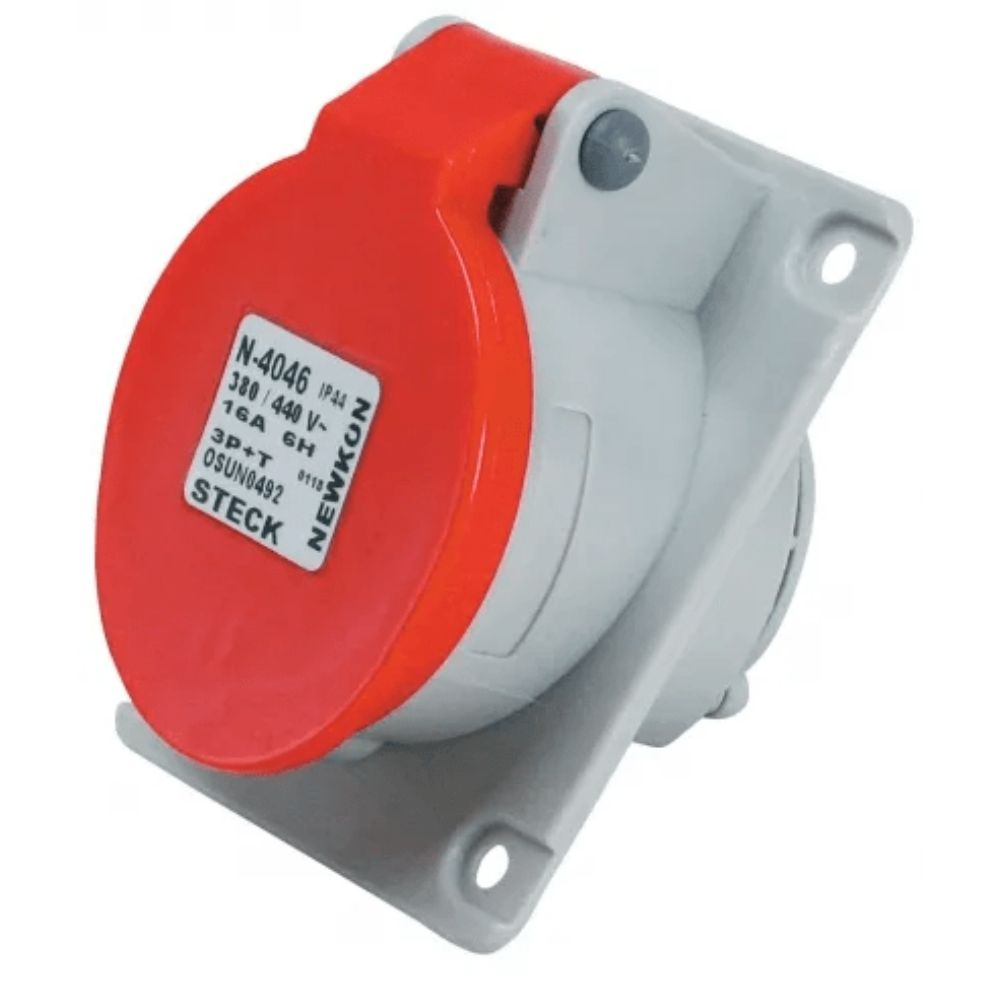 Tomada Newkon Embutir 3P+T 16 440 Vermelha Ip4 Steck
