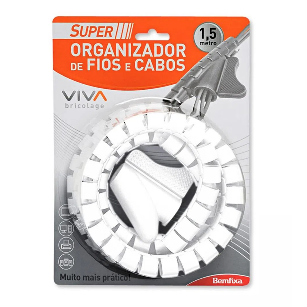 Organizador De Fios E Cabos Super 16Mm Com 1.5 Metros Branco Bemfixa