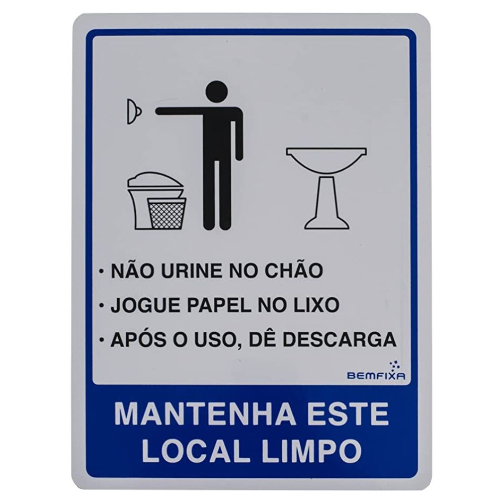 Placa Para Banheiro Masculino Com Instruções 15X20 Cm Bemfixa
