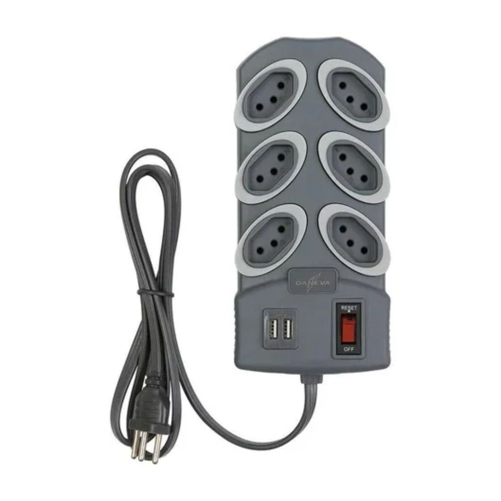 Filtro De Linha Circuit Breaker 6 Tomadas 2P T 10A 250V Com Usb Grafite Daneva
