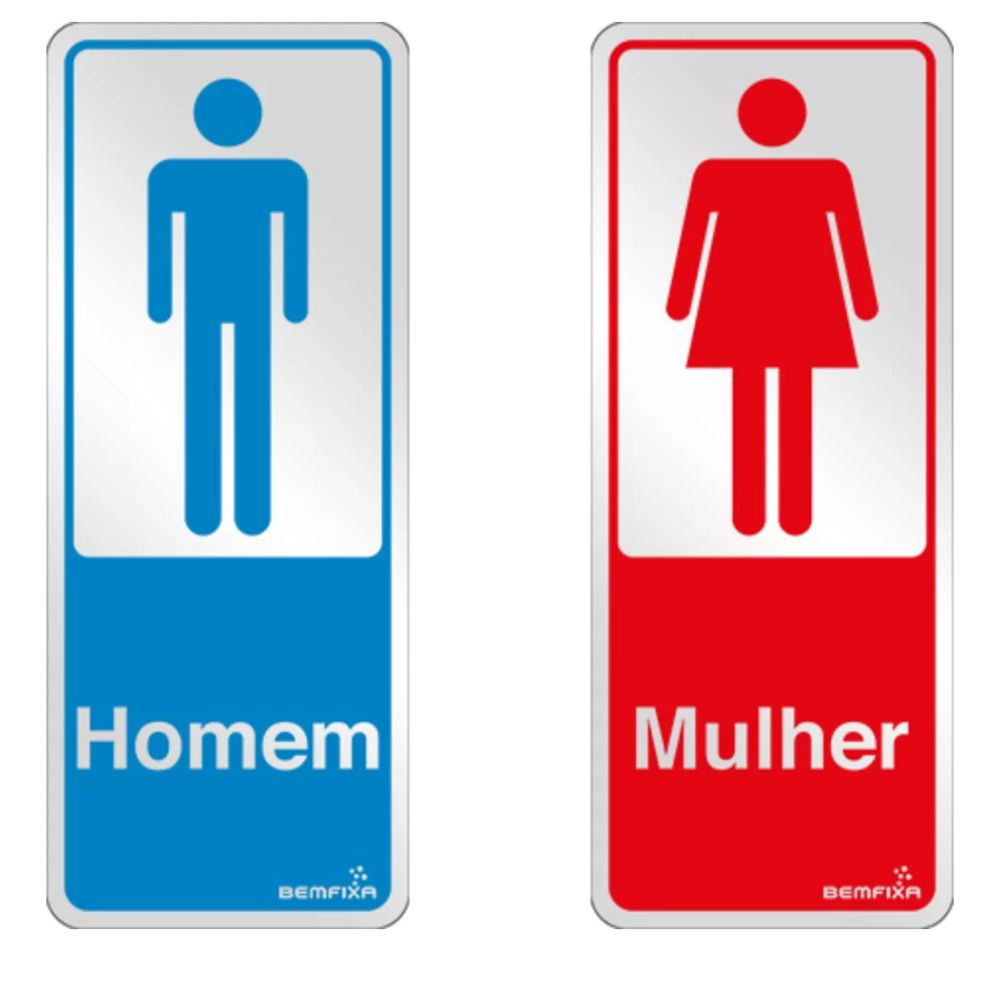 Placas De Sinalização Masculino E Feminino Para Banheiro 6X15Cm Bemfixa