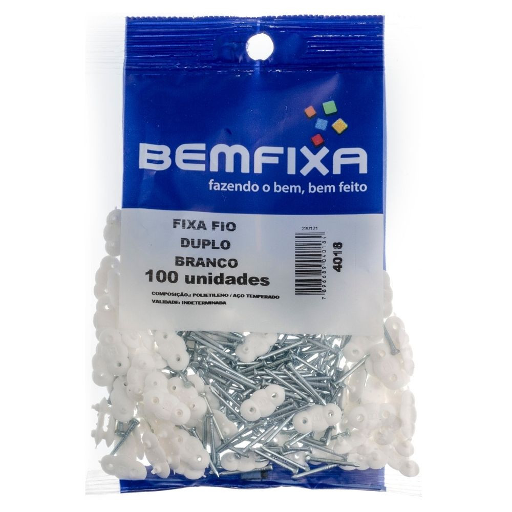 Fixador Para Fio Duplo Com 100 Unidades Branco Bemfixa