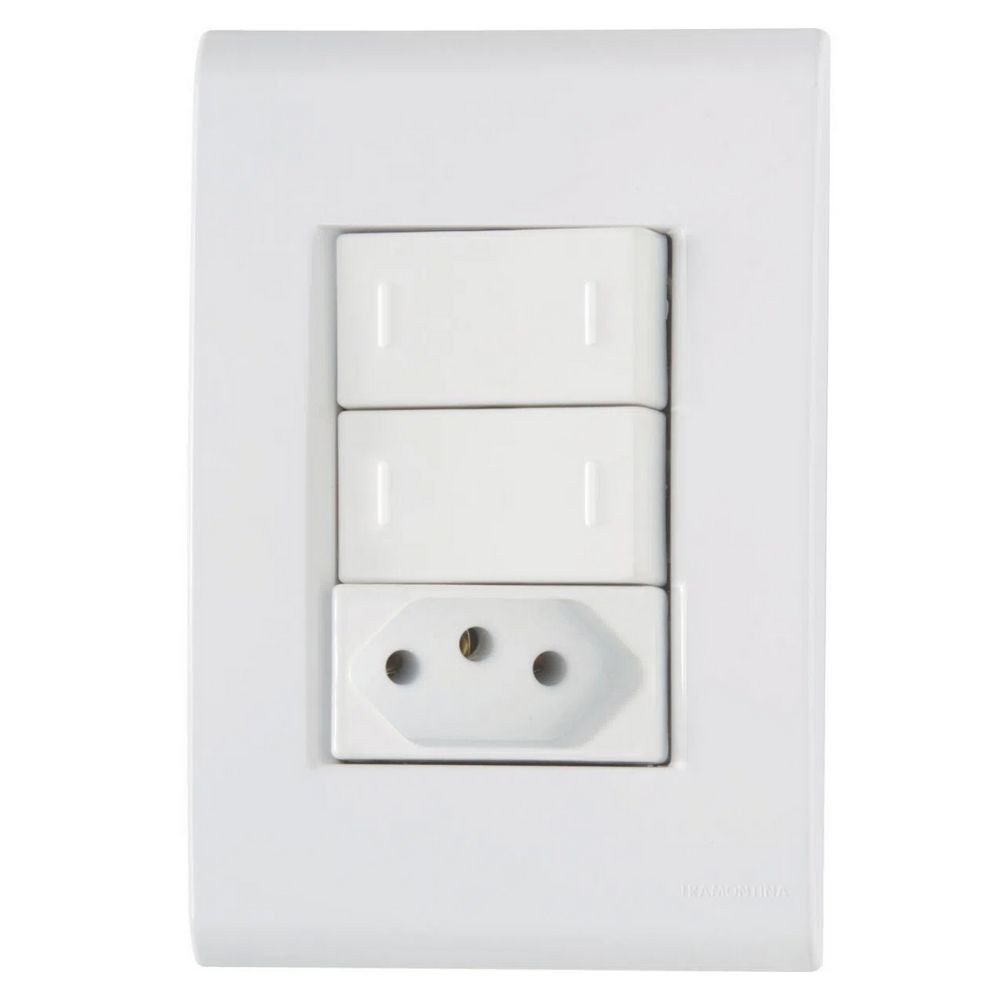 Interruptor Com 2 Teclas Paralelos 10 A 250 V E 1 Tomada 2P+T Liz Branco Tramontina