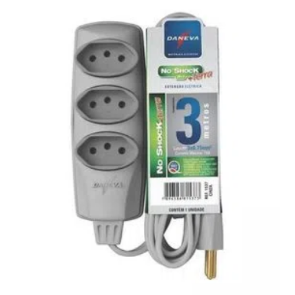 Extensão Noshock 3 Metros Cinza 2P+T Daneva