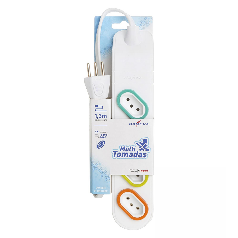 Extensão Multi Tomadas 4 Tomadas 2P+T Branco 1.3 Metros Daneva