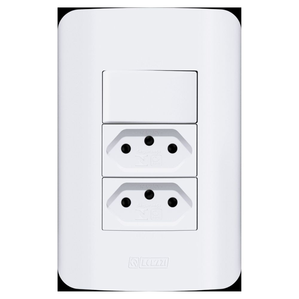 Interruptor Simples Com 2 Tomadas Canoa 10A Branco Romazi