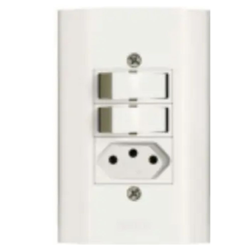 Interruptor 2 Teclas Com Tomada 10A  Branco Dunas Romazi