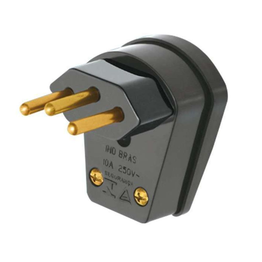 Plugue Macho 2P+T Angulo 90 10A Preto Romazi
