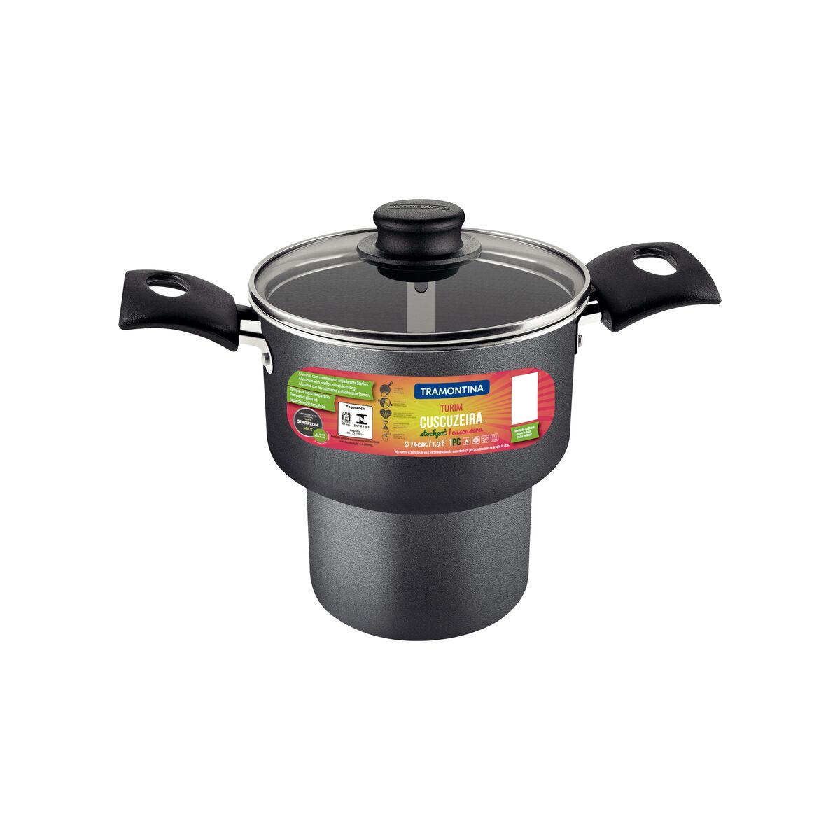 Cuscuzeira Turim Alumínio Antiaderente 14Cm Preto Tramontina