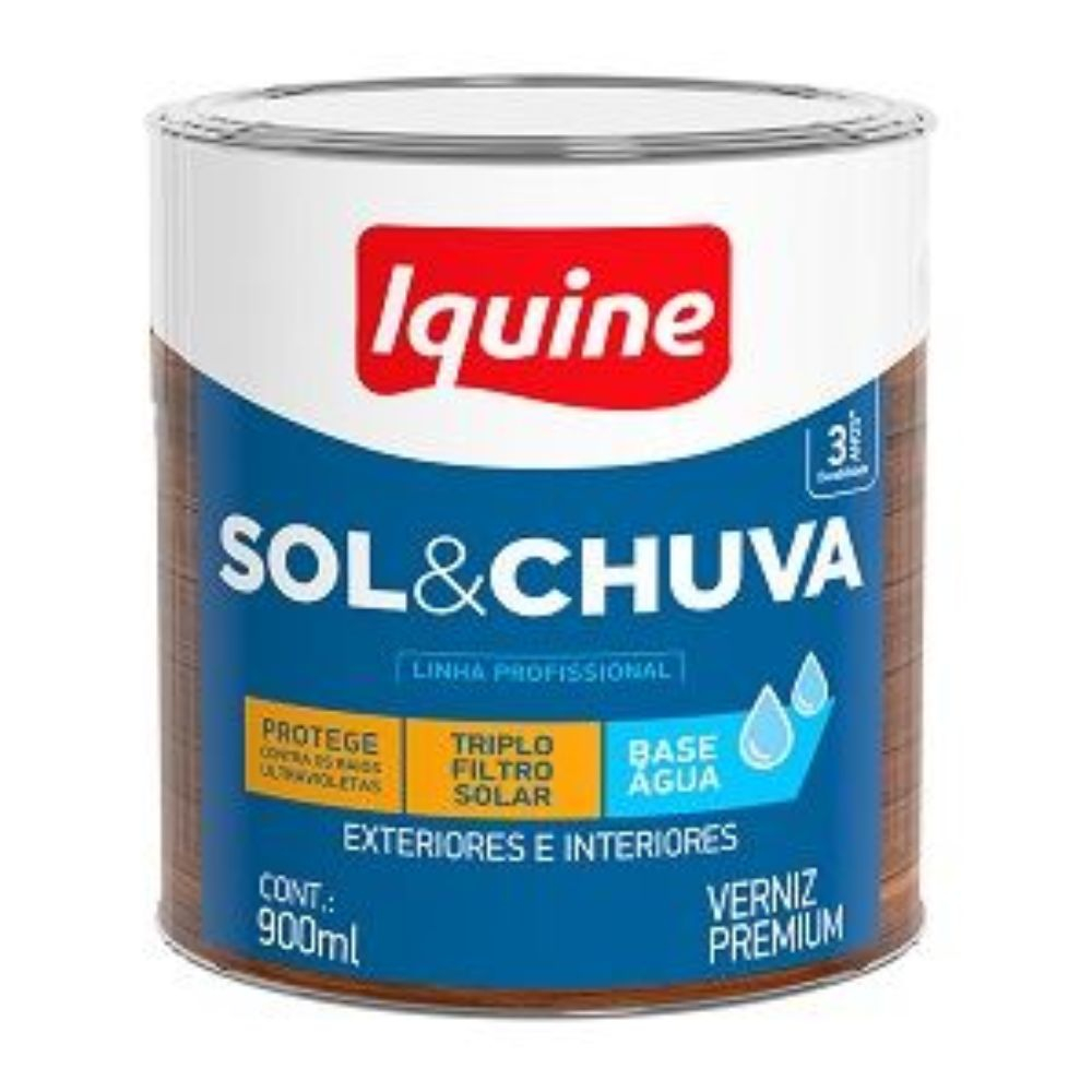 Verniz Sol E Chuva Triplo Filtro Base Água Incolor 0.9L Iquine
