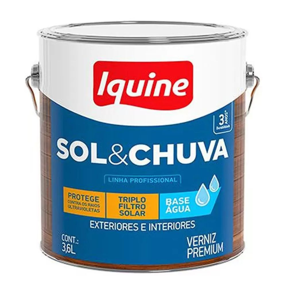 Verniz Sol E Chuva Triplo Filtro Base Água Incolor 3.6L Iquine