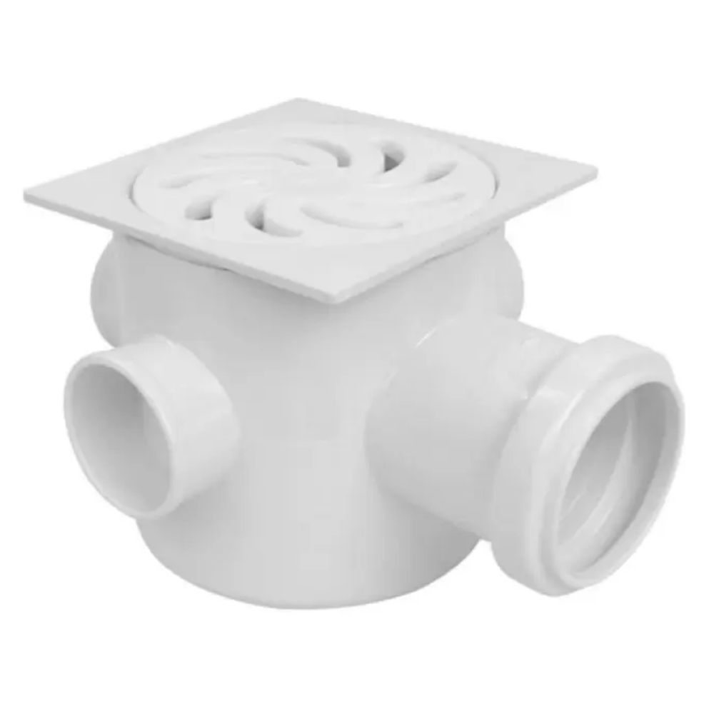 Caixa Sifonada Quadrada Para Grelha Redonda Vórtice Branca 100X150X50 Amanco