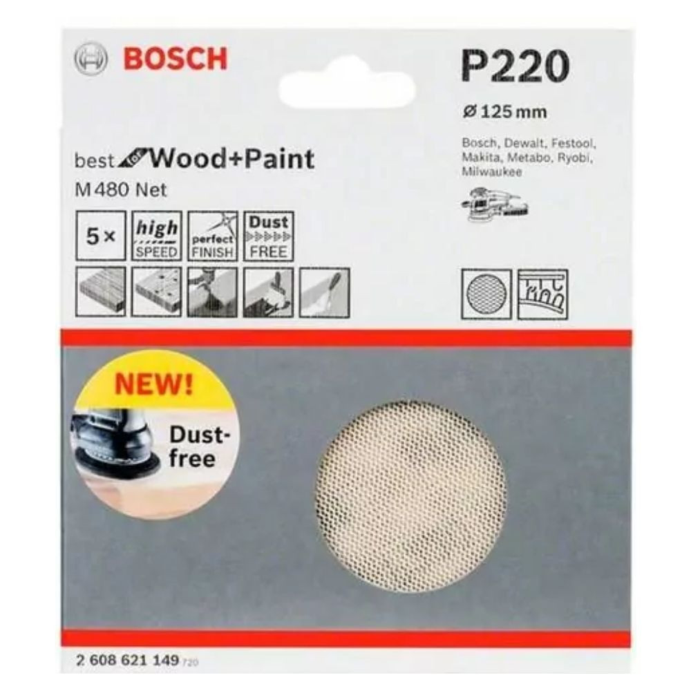 Disco De Lixa 125Mm Grão 220 Com 5 Unidades Bosch