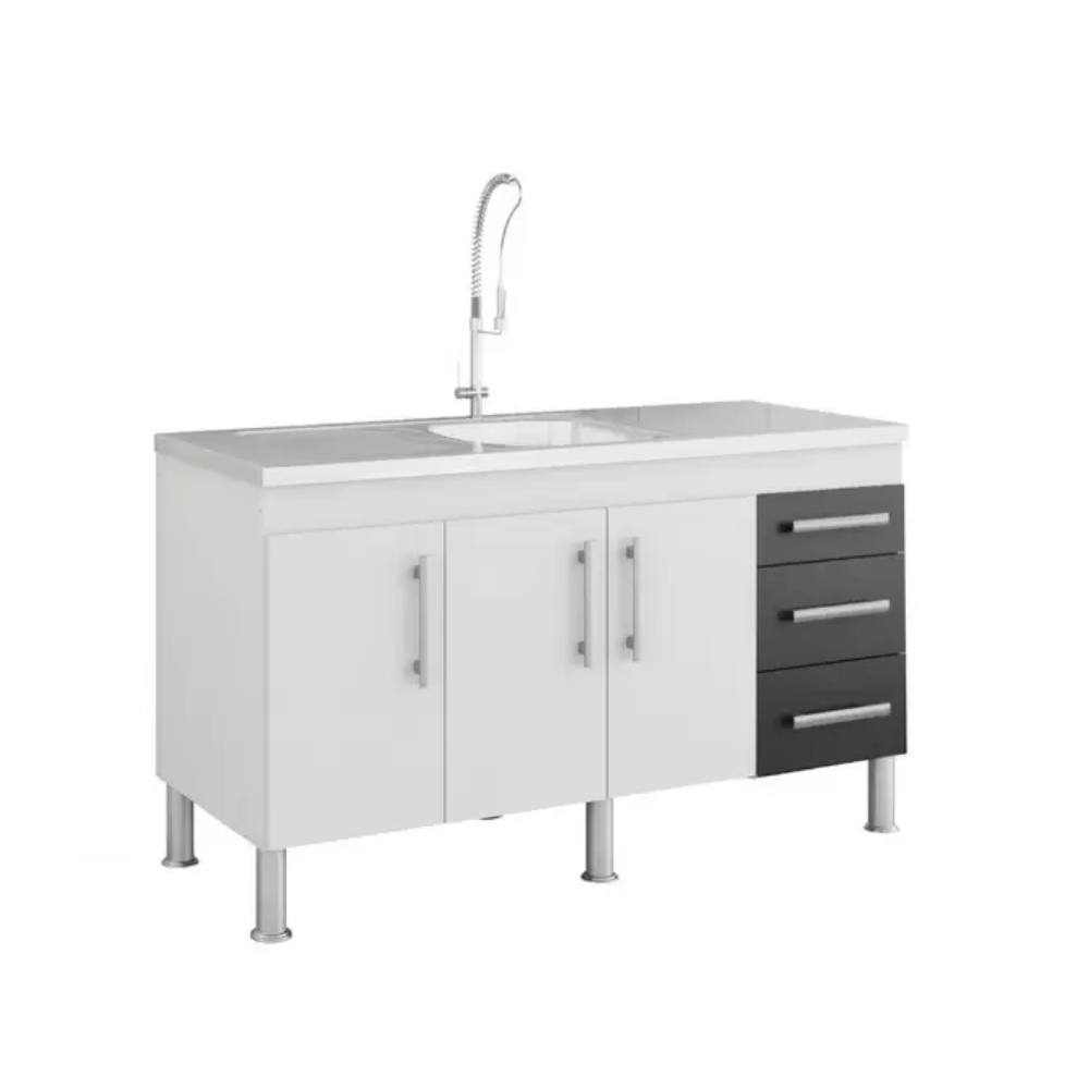 Gabinete Flex Cozinha 1.34M Para Pia 1.40M Branco E Preto Mgm