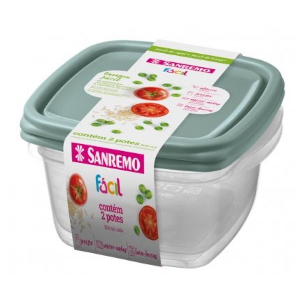Conjunto Com 2 Potes Quadrado 800Ml Sanremo