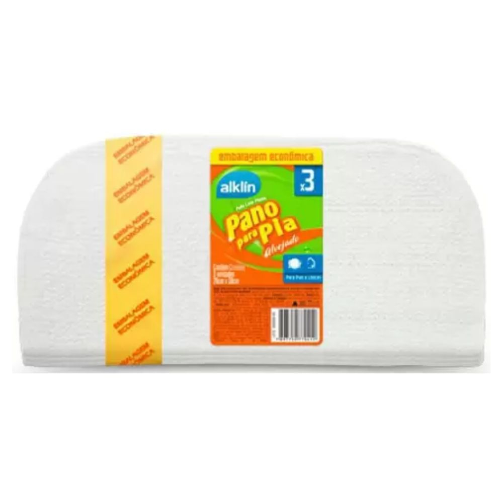 Pano Para Pia Alvejado Com 3 Unidades Branco Alklin