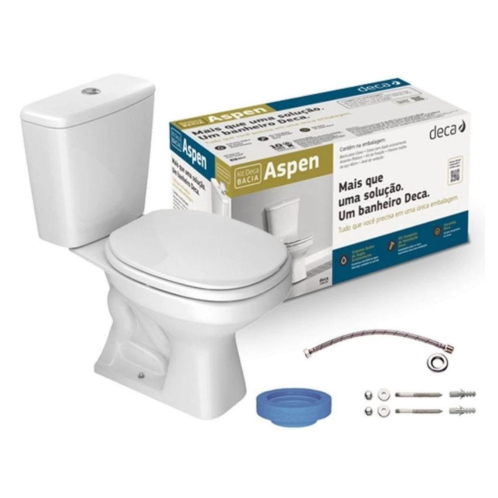CONJUNTO BRANCO BACIA +  CAIXA + ASSENTO + ENGATE + FIXAÇÃO + ANEL ASPEN DECA