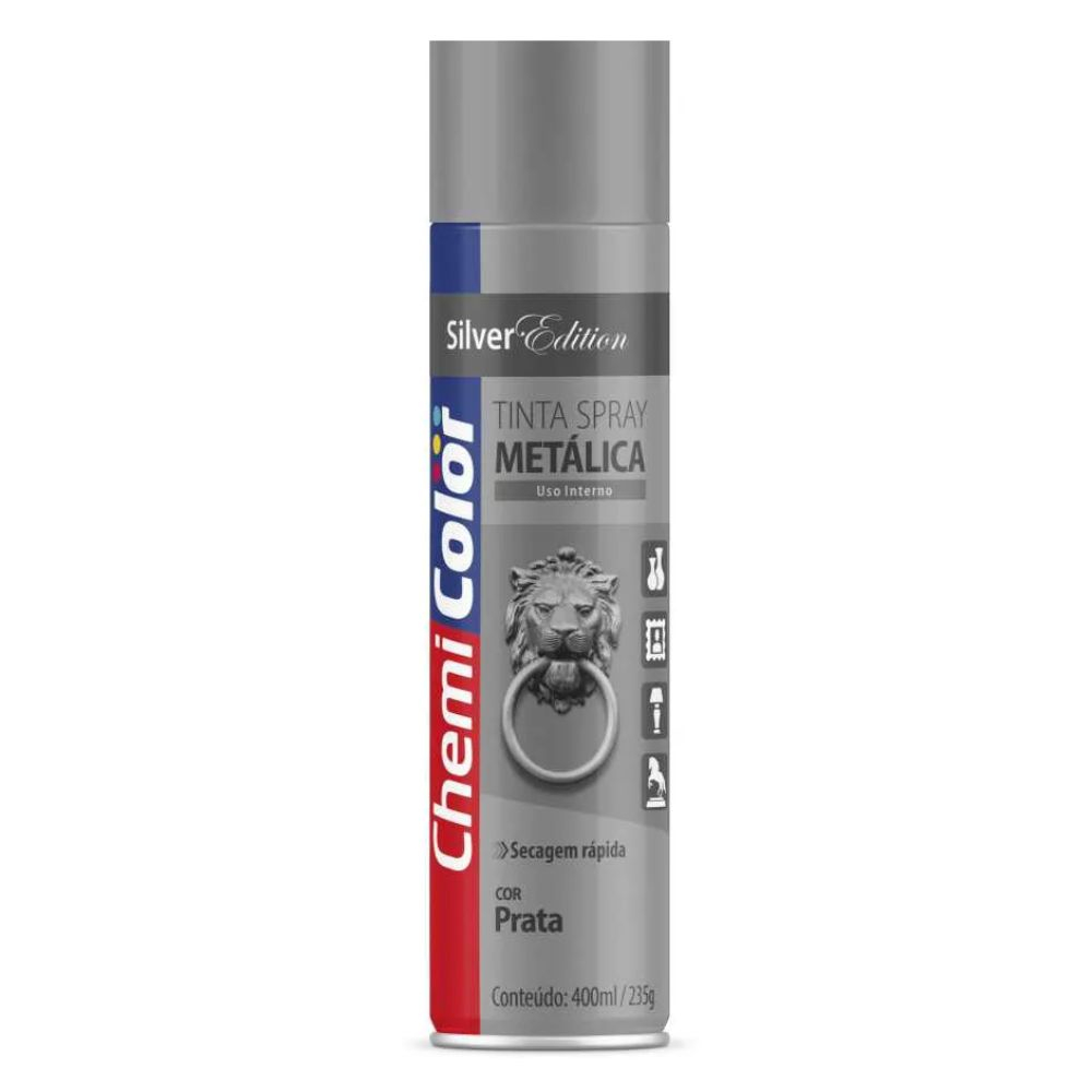 Tinta Spray Metálica Prata 400Ml Chemicolor