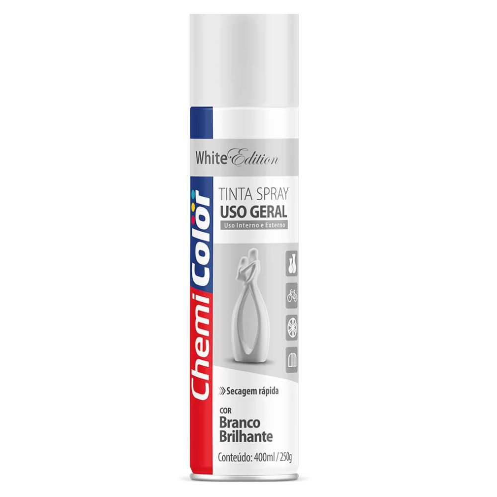 Tinta Spray Para Uso Geral Branco Brilhante 400Ml Chemicolor