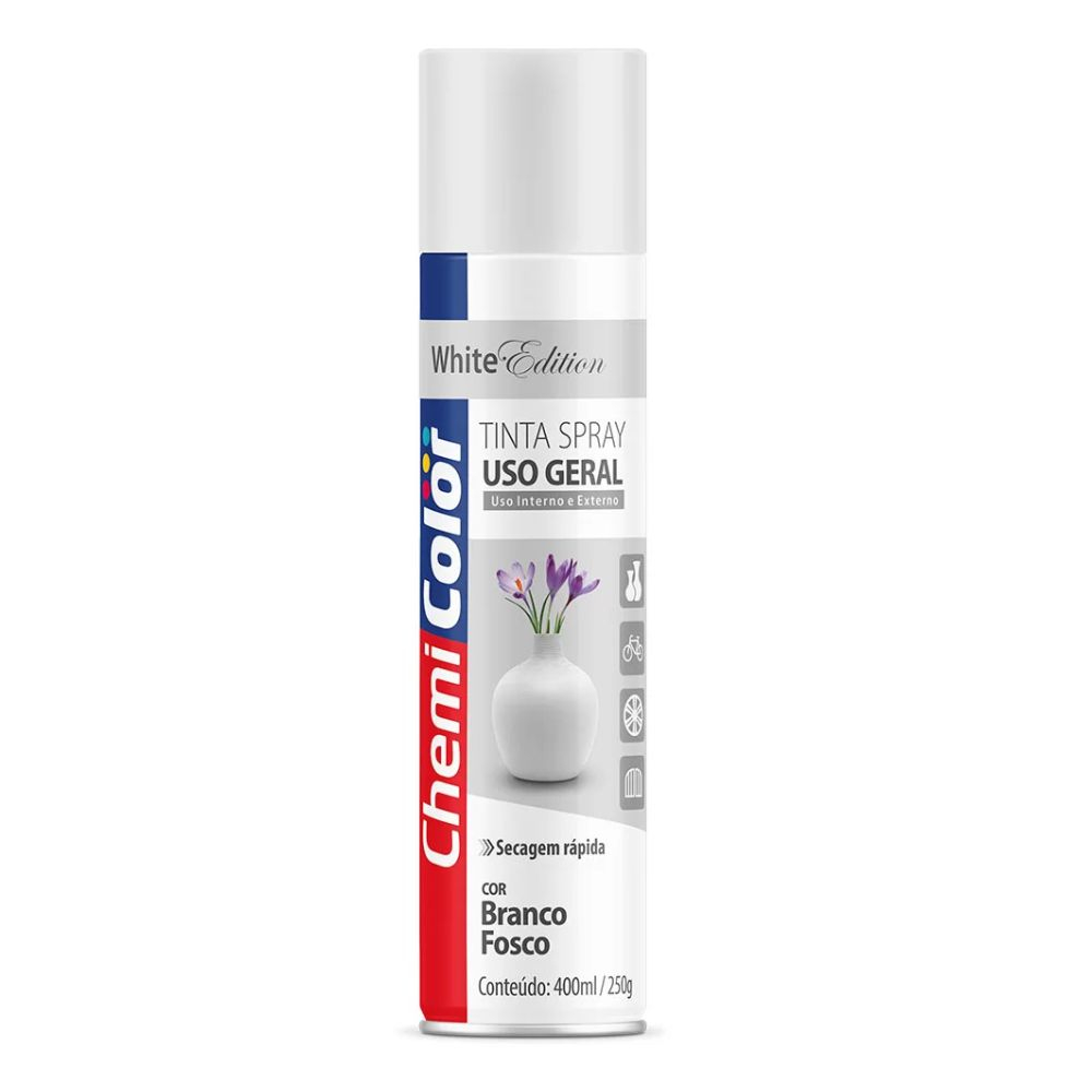 Tinta Spray Para Uso Geral Branco Fosco 400Ml Chemicolor