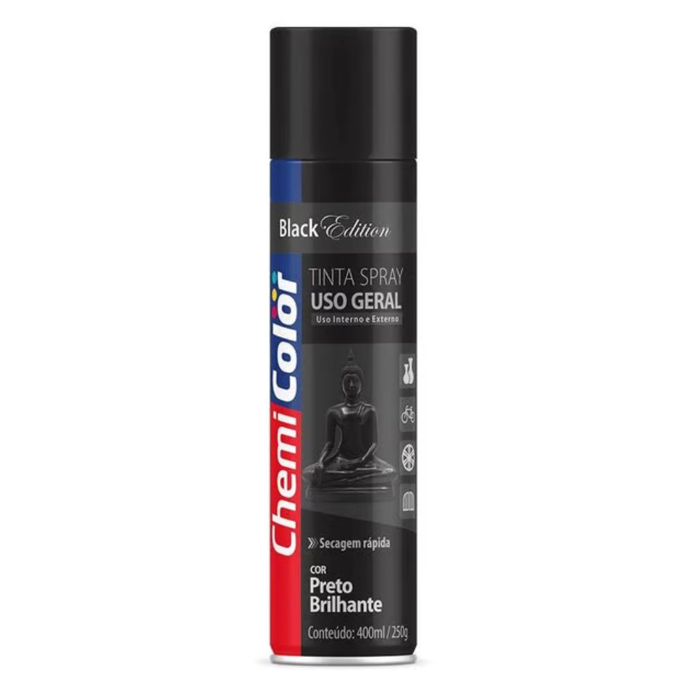 Tinta Spray Para Uso Geral Brilhante Preto 400Ml Chemicolor
