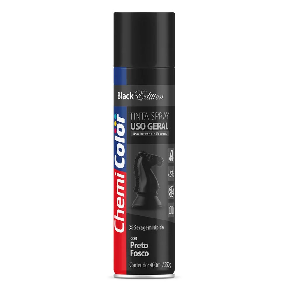 Tinta Spray Para Uso Geral Preto Fosco 400Ml Chemicolor