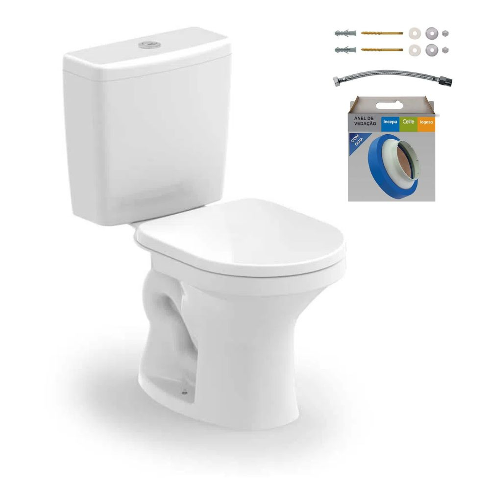 Conjunto Branco Bacia Net Celite +  Caixa + Assento + Engate + Fixação + Anel