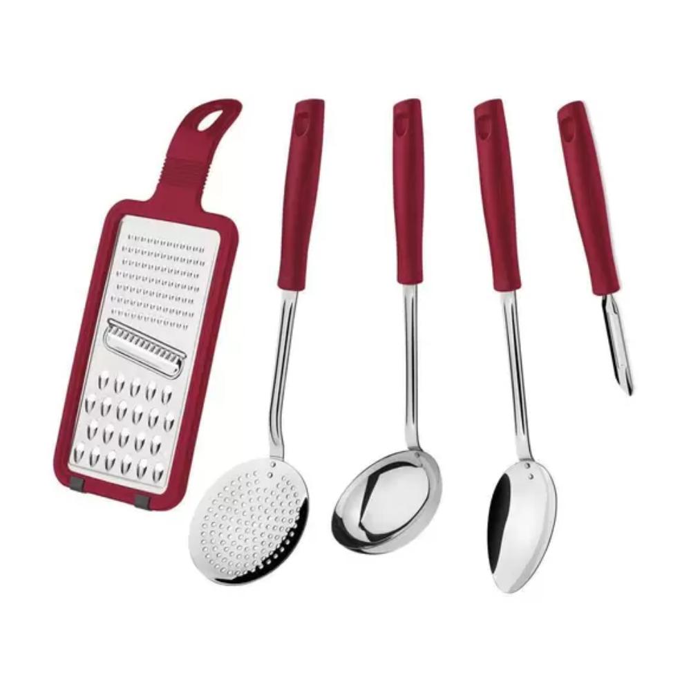 Jogo De Utensílios Easy Inox 5 Peças Vermelho Tramontina