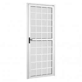 Porta Quadriculada 210X80 Vidro Liso Esquerda Branca Topmix