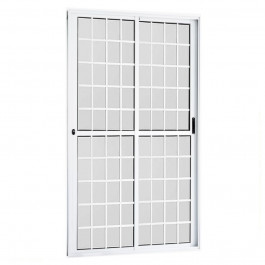 Porta Balcão Quadriculada 210X150 2 Folhas Vidro Liso Branca Topmix