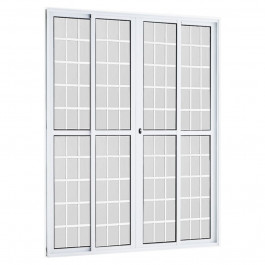 Porta Balcão Quadriculada 210X200 4 Folhas Vidro Liso Branca Topmix