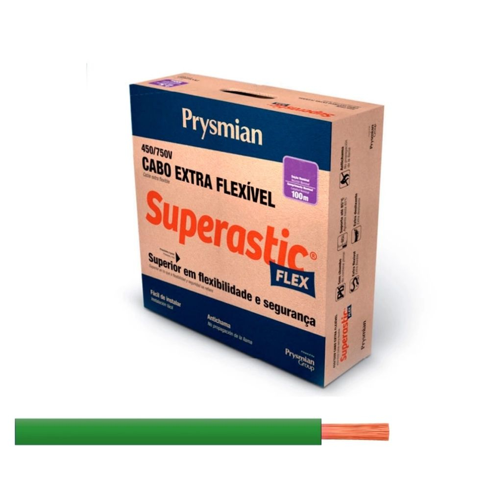 Cabo Superastic Flex 100M 4Mm Verde Prysmian