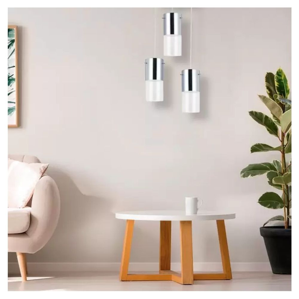 Pendente Vidro First 3 Lâmpadas Cromo Llum