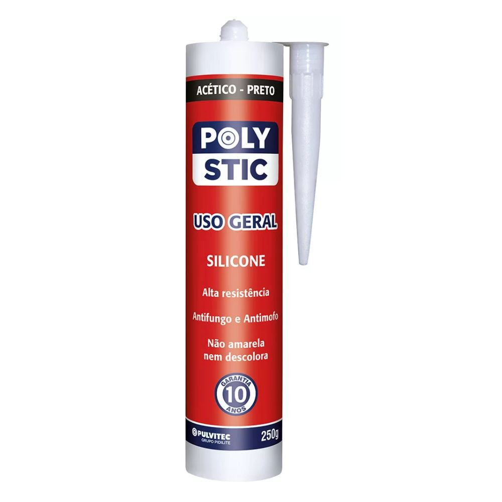 Silicone Acético Polystic Uso Geral Preto 250G Pulvitec