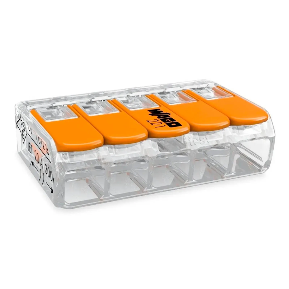 Conector De Fios Para Emenda E Junção 5 Pólos Linha 221 Wago