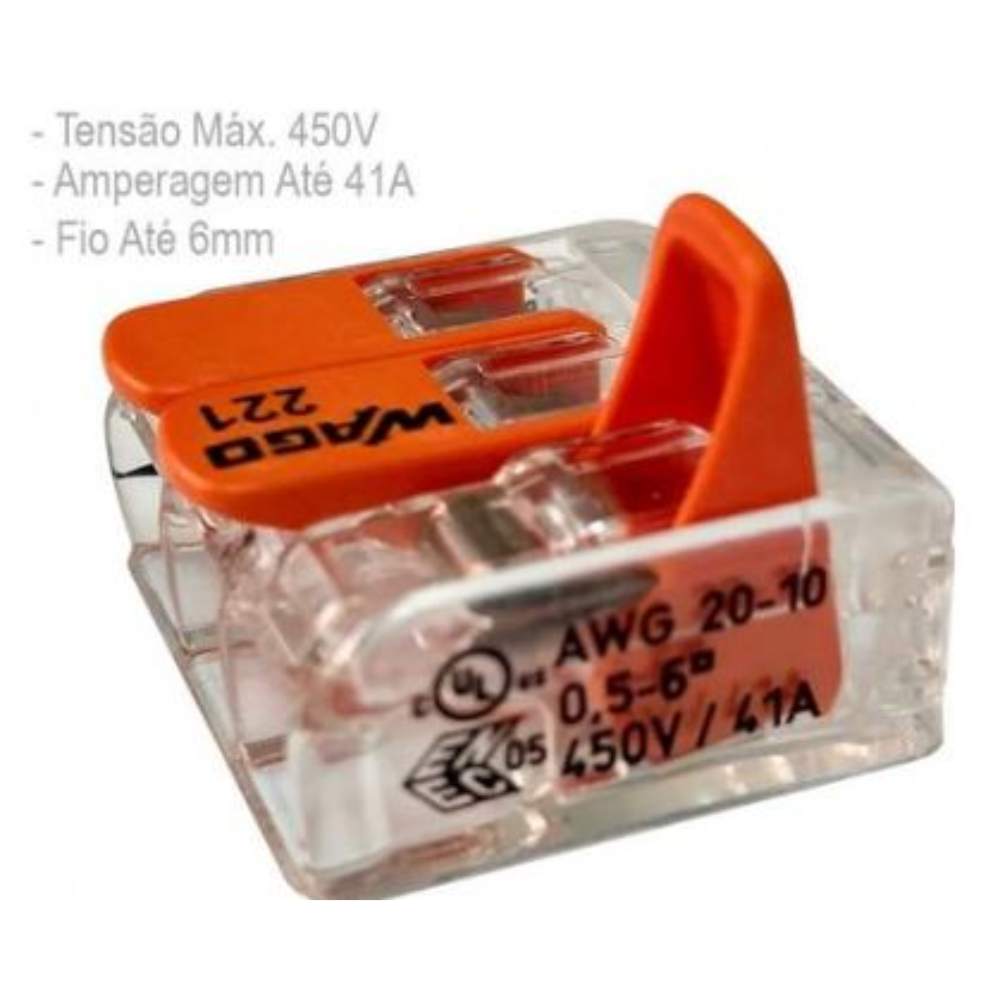 Conector De Emenda 3 Polos 0,5 A 6 Mm Linha 221 Wago