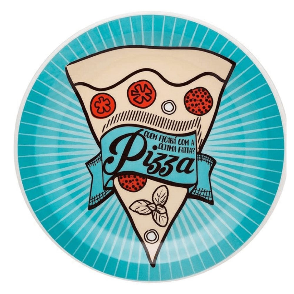 Prato Raso 26Cm Em Cerâmica Pizza Blue Oxford