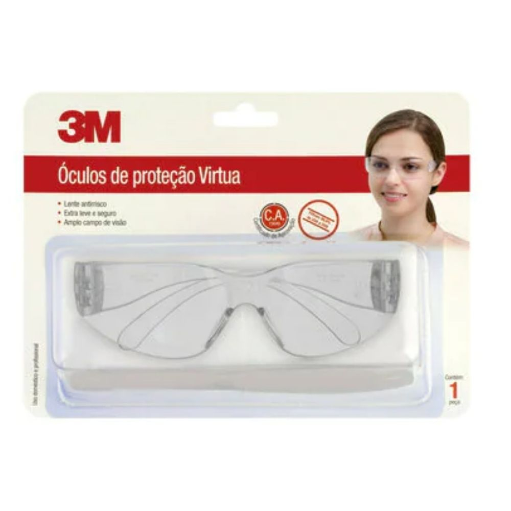Óculos De Proteção Virtua Transparente Com Tratamento Antirrisco 3M