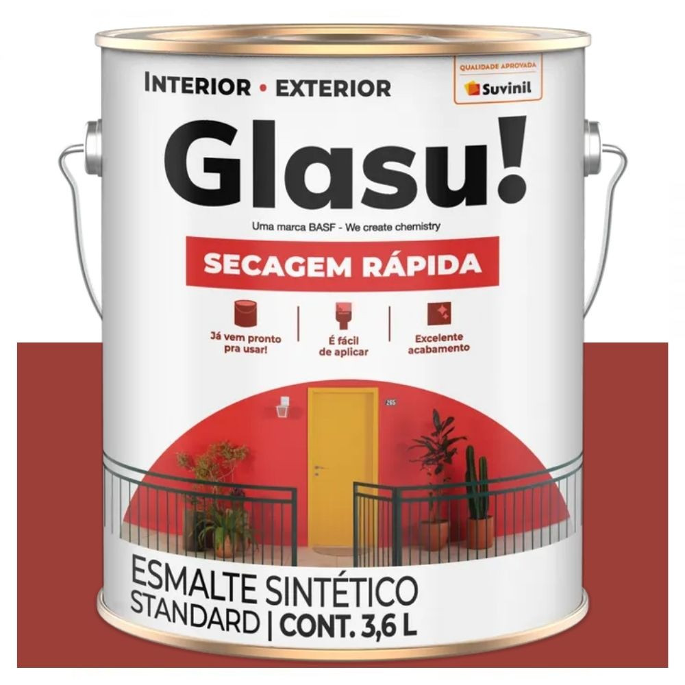 Esmalte Secagem Rápida Brilhante Vermelho 3,6 Litros Suvinil Glasu