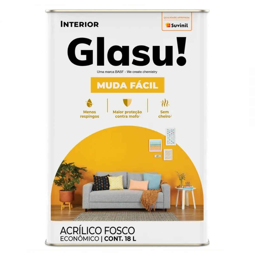   Tinta Econômica Muda Fácil Fosca Branco Neve 18 Litros Suvinil Glasu