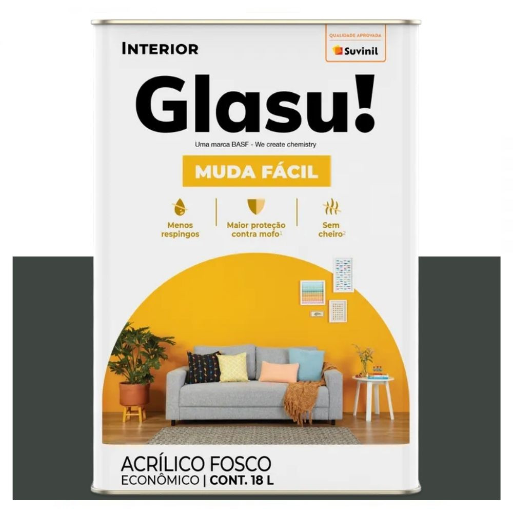 Tinta Econômica Muda Fácil Fosca Tecno Cinza 18 Litros Suvinil Glasu