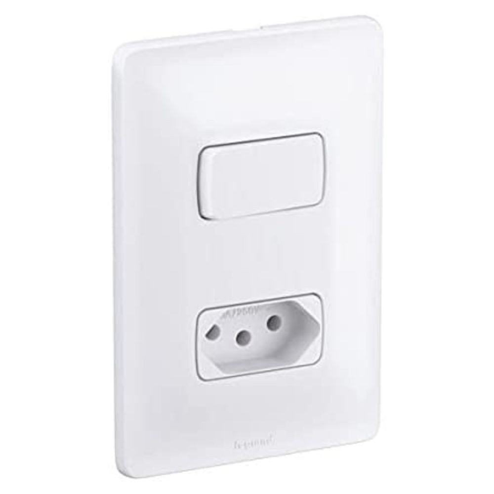 Interruptor Simples E Tomada 2P+T 10A Pop Branca Pial