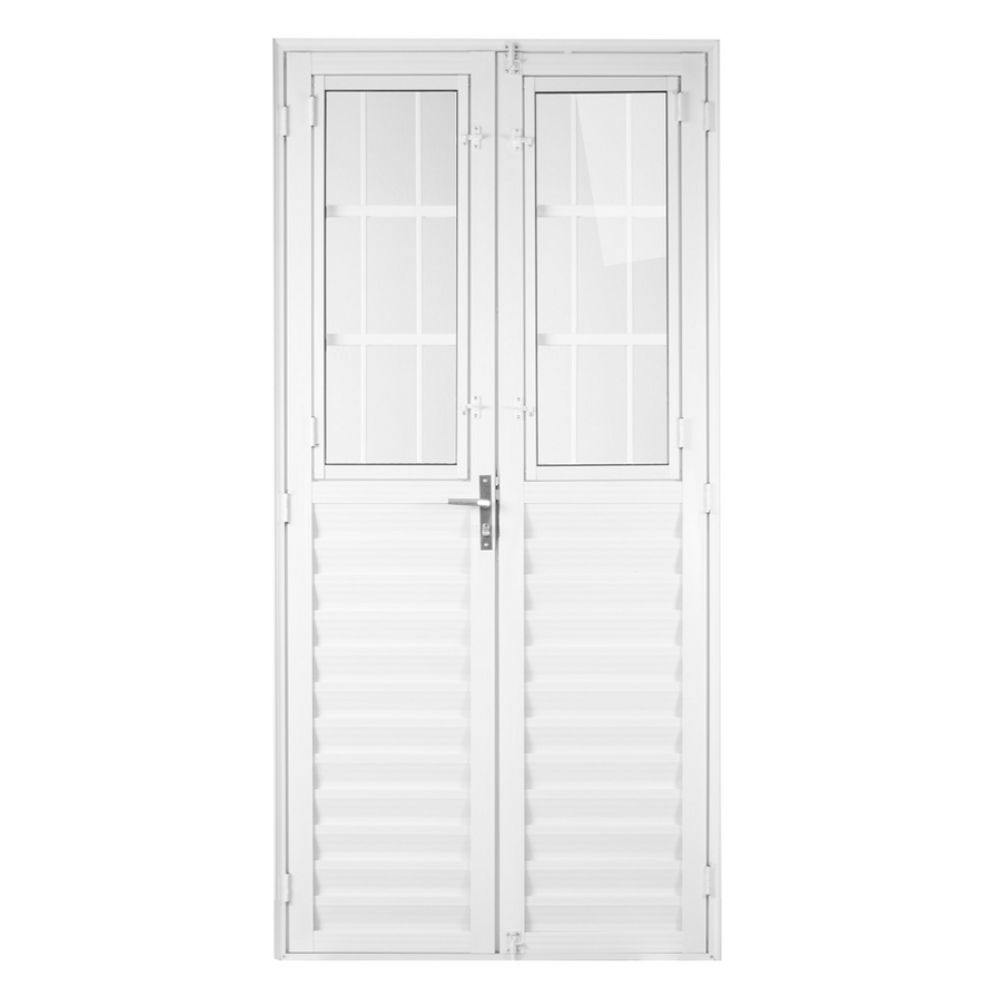 Porta De Giro Postigo 210X100  2 Folhas Vidro Liso Branco Quality