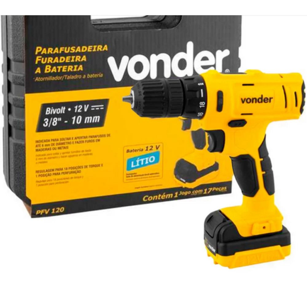 Furadeira Parafusadeira Vonder Bateria 12V Pfv120