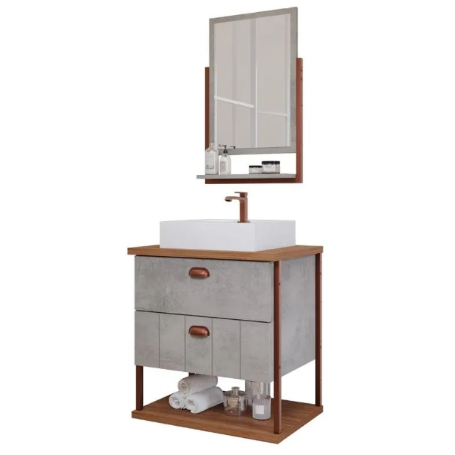 Gabinete Mgm Uni Kit 60Cm Cimento/Feijó