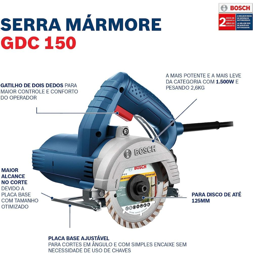 Serra Mármore Bosch Gdc 150 + 2 Discos