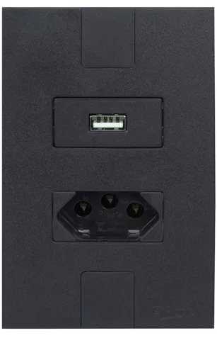 Tomada Romazi Preta Usb 2A 5V+2P+T 