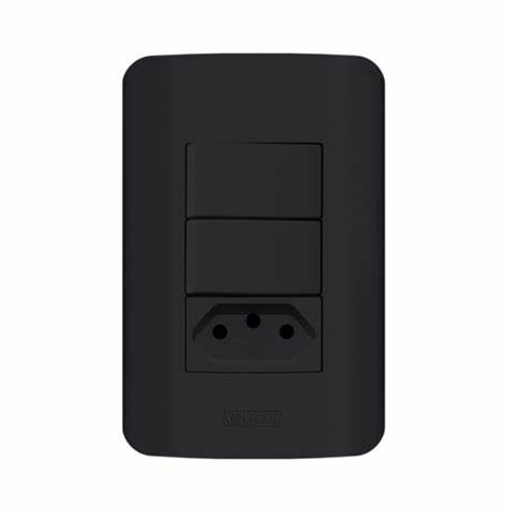 Interruptor Romazi Canoa 2 Simples+Tomada 10A Preto