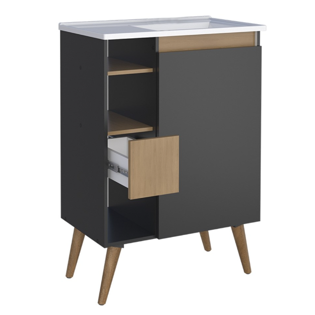 Gabinete Cozimax Lotus Sem Espelho 60Cm Jequitibá Com Preto